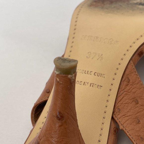 HERMES Ostrich Leather Slingbacks - Tan - Picture 12 of 16